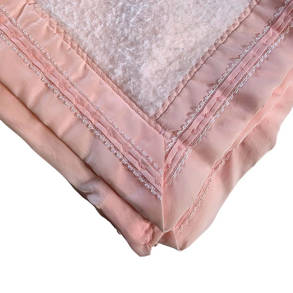 Vintage Chatham Pink Acrylic Baby Blanket Nylon Trim USA 60x42 Retro Soft